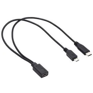 Female USB-C Type-C to USB 3.1 USB-C Type C & Micro USB Male Splitter Charge Extension 32AWG Cable Female USB-C Type-C to USB 3.1 USB-C Type C & Micro USB Male Splitter Charge Extension 32AWG Cable