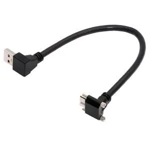 USB 3.0 A Male Down Angled 90 Degree to Micro-B 3.0 Plug Up Angled Locking Screw Panel Cable 25cm USB 3.0 A Male Down Angled 90 Degree to Micro-B 3.0 Plug Up Angled Locking Screw Panel Cable 25cm