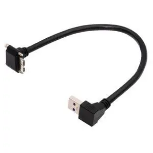USB 3.0 A Down Angled 90 Degree Male to Micro-B 3.0 Plug Down Angled Locking Screw Panel Cable 25cm USB 3.0 A Down Angled 90 Degree Male to Micro-B 3.0 Plug Down Angled Locking Screw Panel Cable 25cm