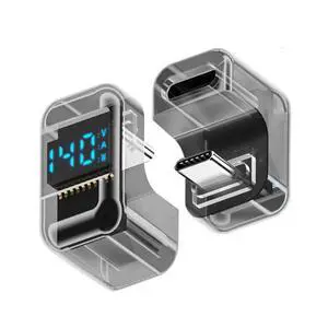 40Gbps 140W USB4.0 Type-C Smart LED Display USB-C Male to Female Extension Adapter Opposite U Shape Back Angled Current Voltage Monitoring 40Gbps 140W USB4.0 Type-C Smart LED Display USB-C Male to Female Extension Adapter Opposite U Shape Back Angled Current Voltage Monitoring