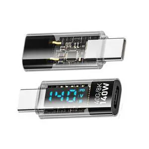 40Gbps 140W USB4.0 Type-C Smart LED Display USB-C Male to Female Extension Adapter Current Voltage Monitoring Tester Detector 40Gbps 140W USB4.0 Type-C Smart LED Display USB-C Male to Female Extension Adapter Current Voltage Monitoring Tester Detector