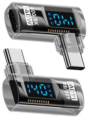 40Gbps 140W USB4.0 Type-C Smart LED Display USB-C Male to Female Extension Adapter Left Right Angled Current Voltage Monitoring 40Gbps 140W USB4.0 Type-C Smart LED Display USB-C Male to Female Extension Adapter Left Right Angled Current Voltage Monitoring