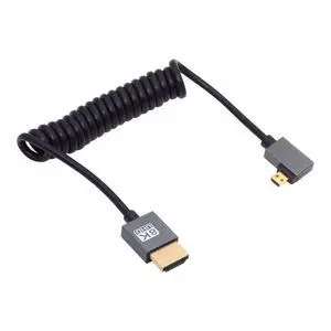 8K 60hz Micro HDMI Type-D 2.1 Male to HDMI Male Stretch Coiled Cable Right Angled for HDTV Computer Laptop Monitor 100cm 8K 60hz Micro HDMI Type-D 2.1 Male to HDMI Male Stretch Coiled Cable Right Angled for HDTV Computer Laptop Monitor 100cm