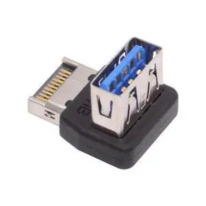 Type-E USB 3.1 Front Panel Header Male to Type-A USB3.0 Female Data Adapter Down Angled 90 Degree for Motherboard Type-E USB 3.1 Front Panel Header Male to Type-A USB3.0 Female Data Adapter Down Angled 90 Degree for Motherboard