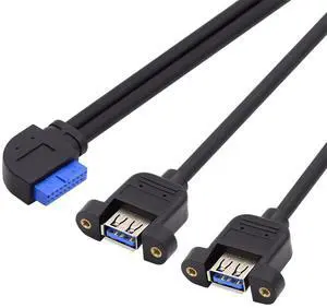 5Gbps 19/20Pin Motherboard Header to USB 3.0 Dual Ports Female Screw Mount Type Extension Cable 90 Degree Right Angled 5Gbps 19/20Pin Motherboard Header to USB 3.0 Dual Ports Female Screw Mount Type Extension Cable 90 Degree Right Angled