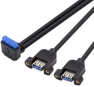 5Gbps 19/20Pin Motherboard Header to USB 3.0 Dual Ports Female Screw Mount Type Extension Cable 90 Degree Up Angled 5Gbps 19/20Pin Motherboard Header to USB 3.0 Dual Ports Female Screw Mount Type Extension Cable 90 Degree Up Angled