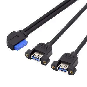 5Gbps 19/20Pin Motherboard Header to USB 3.0 Dual Ports Female Screw Mount Type Extension Cable 90 Degree Left Angled 5Gbps 19/20Pin Motherboard Header to USB 3.0 Dual Ports Female Screw Mount Type Extension Cable 90 Degree Left Angled