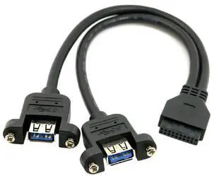USB 3.0 Dual Ports A Female Screw Mount Type to Motherboard 20pin Header Cable Black USB 3.0 Dual Ports A Female Screw Mount Type to Motherboard 20pin Header Cable Black
