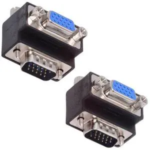 2pcs/lot HDB15Pin VGA RGB Screw Type Male to Female Up & Down Angled 90 Degree Nut Type Extension Adapter for Monitor Displays 2pcs/lot HDB15Pin VGA RGB Screw Type Male to Female Up & Down Angled 90 Degree Nut Type Extension Adapter for Monitor Displays