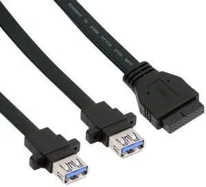 Ultra Slim Flat Dual USB3.0 Female Type-A Panel Type to Motherboard 20pin 19Pin Header Data Cable 50CM Ultra Slim Flat Dual USB3.0 Female Type-A Panel Type to Motherboard 20pin 19Pin Header Data Cable 50CM