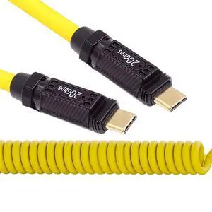 20Gbps 140W USB4 Stretch Coiled USB-C Cable 8K for Gaming Keyboard Mouse Type-C Male to Male Cable Power & Data 180CM Yellow 20Gbps 140W USB4 Stretch Coiled USB-C Cable 8K for Gaming Keyboard Mouse Type-C Male to Male Cable Power & Data 180CM Yellow
