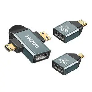 3pcs/Set Micro & Mini HDMI to HDMI-Compatible 1.4 Female 2-in-1 Combo Adapter 4K@60hz 3pcs/Set Micro & Mini HDMI to HDMI-Compatible 1.4 Female 2-in-1 Combo Adapter 4K@60hz