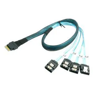 Slim Line SAS 4.0 SFF-8654 4i 38pin Host to 4 SATA 7pin Target Hard Disk Fanout Raid Cable 50cm Slim Line SAS 4.0 SFF-8654 4i 38pin Host to 4 SATA 7pin Target Hard Disk Fanout Raid Cable 50cm