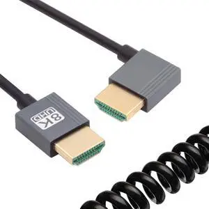 8K 60hz HDMI 2.1 Male to HDMI Male Stretch Coiled Right Angled Cable for HDTV Computer Laptop Monitor 100cm 8K 60hz HDMI 2.1 Male to HDMI Male Stretch Coiled Right Angled Cable for HDTV Computer Laptop Monitor 100cm