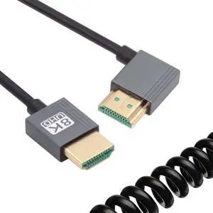 8K 60hz HDMI 2.1 Male to HDMI Male Stretch Coiled Left Angled Cable for HDTV Computer Laptop Monitor 100cm 8K 60hz HDMI 2.1 Male to HDMI Male Stretch Coiled Left Angled Cable for HDTV Computer Laptop Monitor 100cm