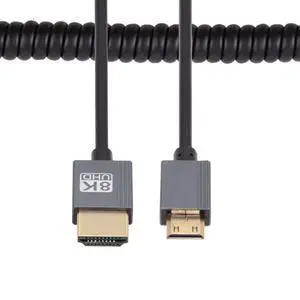 8K 60hz Mini HDMI 2.1 Male to HDMI Male Stretch Coiled Cable for HDTV Computer Laptop Monitor 100cm 8K 60hz Mini HDMI 2.1 Male to HDMI Male Stretch Coiled Cable for HDTV Computer Laptop Monitor 100cm