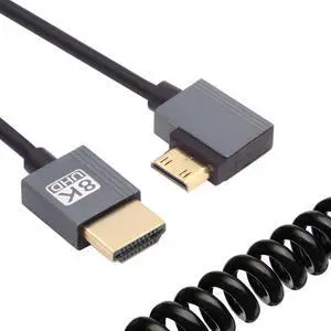 8K 60hz Mini HDMI 2.1 Male to HDMI Male Stretch Coiled Left Angled Cable for HDTV Computer Laptop Monitor 100cm 8K 60hz Mini HDMI 2.1 Male to HDMI Male Stretch Coiled Left Angled Cable for HDTV Computer Laptop Monitor 100cm