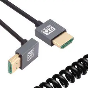 8K 60hz HDMI 2.1 Male to HDMI Male Stretch Coiled Up Angled Cable for HDTV Computer Laptop Monitor 100cm 8K 60hz HDMI 2.1 Male to HDMI Male Stretch Coiled Up Angled Cable for HDTV Computer Laptop Monitor 100cm
