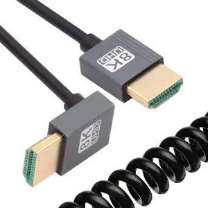8K 60hz HDMI 2.1 Male to HDMI Male Stretch Coiled Down Angled Cable for HDTV Computer Laptop Monitor 100cm 8K 60hz HDMI 2.1 Male to HDMI Male Stretch Coiled Down Angled Cable for HDTV Computer Laptop Monitor 100cm