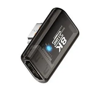 UHD 8K 60hz Right Angled 90 Degree Low Profile HDMI 2.1 Female to HDMI Male Extension Adapter Extender Transparent with Smart LED HDTV UHD 8K 60hz Right Angled 90 Degree Low Profile HDMI 2.1 Female to HDMI Male Extension Adapter Extender Transparent with Smart LED HDTV