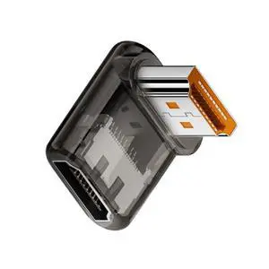 UHD 8K 60hz Down Angled 90 Degree Low Profile HDMI 2.1 Female to HDMI Male Extension Adapter Extender Transparent with Smart LED HDTV UHD 8K 60hz Down Angled 90 Degree Low Profile HDMI 2.1 Female to HDMI Male Extension Adapter Extender Transparent with Smart LED HDTV