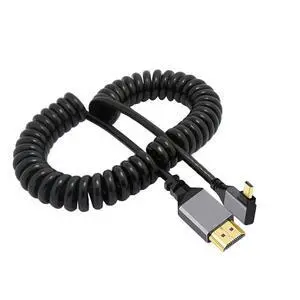 4K 60hz Micro HDMI 2.0 Male to HDMI Male Right Angled Stretch Coiled Cable 90 Degree for HDTV Monitor Computer Laptop 4K 60hz Micro HDMI 2.0 Male to HDMI Male Right Angled Stretch Coiled Cable 90 Degree for HDTV Monitor Computer Laptop