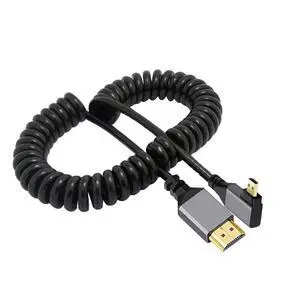 4K 60hz Micro HDMI 2.0 Male to HDMI Male Left Angled Stretch Coiled Cable 90 Degree for HDTV Monitor Computer Laptop 4K 60hz Micro HDMI 2.0 Male to HDMI Male Left Angled Stretch Coiled Cable 90 Degree for HDTV Monitor Computer Laptop