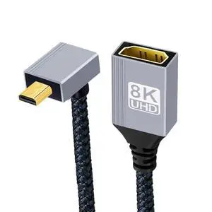 Micro HDMI 2.1 Male 8K Type-D 90 Degree Up Angled to HDMI Female Extension HDTV Cable for Laptop Portable Monitor DV Camera Micro HDMI 2.1 Male 8K Type-D 90 Degree Up Angled to HDMI Female Extension HDTV Cable for Laptop Portable Monitor DV Camera