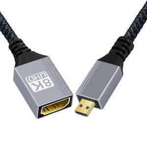 Micro HDMI 2.1 8K Type-D Male to HDMI Female Extension HDTV Cable for DV Camera Laptop Portable Monitor Micro HDMI 2.1 8K Type-D Male to HDMI Female Extension HDTV Cable for DV Camera Laptop Portable Monitor