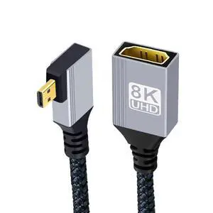 Micro HDMI 2.1 8K Type-D Male 90 Degree Left Angled to HDMI Female Extension HDTV Cable for Laptop Portable Monitor DV Camera Micro HDMI 2.1 8K Type-D Male 90 Degree Left Angled to HDMI Female Extension HDTV Cable for Laptop Portable Monitor DV Camera