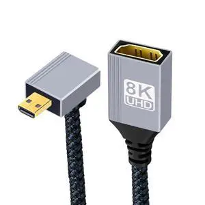 Micro HDMI 2.1 Male 8K Type-D 90 Degree Down Angled to HDMI Female Extension HDTV Cable for Laptop Portable Monitor DV Camera Micro HDMI 2.1 Male 8K Type-D 90 Degree Down Angled to HDMI Female Extension HDTV Cable for Laptop Portable Monitor DV Camera
