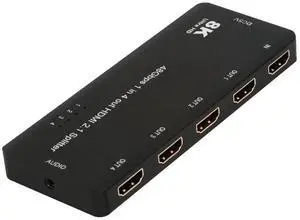 4 Port 8K@60Hz 4K@120Hz HDMI 2.1 Splitter Distribute 1 in/Signal to 4 Out/Screens, Support HDCP Stack Connection with 3.5mm Audio for PS5 4 Port 8K@60Hz 4K@120Hz HDMI 2.1 Splitter Distribute 1 in/Signal to 4 Out/Screens, Support HDCP Stack Connection with 3.5mm Audio for PS5