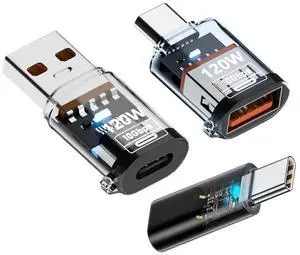 3pcs Smart LED USB-C Type-C to 10Gbps 40Gbps USB3.2 Type-A Adapter OTG 120W 240W Data Fast Charging Tester Detector 3pcs Smart LED USB-C Type-C to 10Gbps 40Gbps USB3.2 Type-A Adapter OTG 120W 240W Data Fast Charging Tester Detector