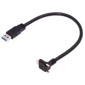 Type-C USB 3.1 Down Up Angled Dual Screw Locking to Standard USB3.0 Data Cable 90 Degree for Camera 30cm Type-C USB 3.1 Down Up Angled Dual Screw Locking to Standard USB3.0 Data Cable 90 Degree for Camera 30cm