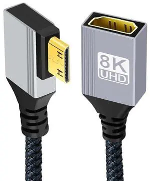 Mini HDMI 2.1 Male 90 Degree Left Angled 8K Type-C to HDMI Female Extension HDTV Cable for DV Camera Laptop Portable Monitor Mini HDMI 2.1 Male 90 Degree Left Angled 8K Type-C to HDMI Female Extension HDTV Cable for DV Camera Laptop Portable Monitor