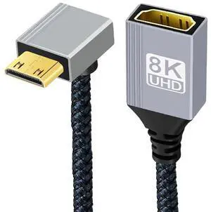 Mini HDMI 2.1 Male 90 Degree Up Angled 8K Type-C to HDMI Female Extension HDTV Cable for DV Camera Laptop Portable Monitor Mini HDMI 2.1 Male 90 Degree Up Angled 8K Type-C to HDMI Female Extension HDTV Cable for DV Camera Laptop Portable Monitor