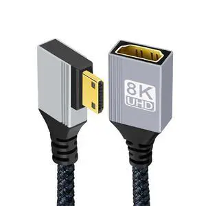 Mini HDMI 2.1 Male 90 Degree Right Angled 8K Type-C to HDMI Female Extension HDTV Cable for DV Camera Laptop Portable Monitor Mini HDMI 2.1 Male 90 Degree Right Angled 8K Type-C to HDMI Female Extension HDTV Cable for DV Camera Laptop Portable Monitor