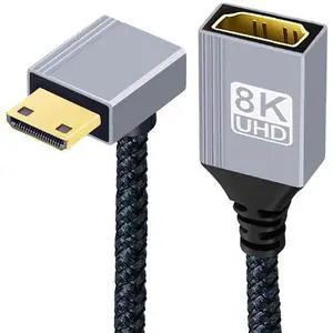 Mini HDMI 2.1 Male 90 Degree Down Angled 8K Type-C to HDMI Female Extension HDTV Cable for DV Camera Laptop Portable Monitor Mini HDMI 2.1 Male 90 Degree Down Angled 8K Type-C to HDMI Female Extension HDTV Cable for DV Camera Laptop Portable Monitor