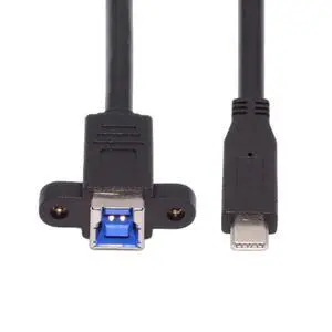 0.98FT USB 3.0 Type-B Cable,USB-C to USB-B Data Extension Cable with Panel Mount Holes 0.98FT USB 3.0 Type-B Cable,USB-C to USB-B Data Extension Cable with Panel Mount Holes