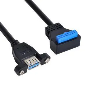 USB 3.0 20Pin Motherboard to USB 3.0 Extension Data Cable for Front Panel Screw Mount Type 90 Degree Down Angled USB 3.0 20Pin Motherboard to USB 3.0 Extension Data Cable for Front Panel Screw Mount Type 90 Degree Down Angled
