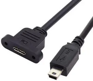 USB 3.0 Micro-B Female Screw Mount Type to Mini USB 2.0 5Pin Male Extension Cable 480Mbps USB 3.0 Micro-B Female Screw Mount Type to Mini USB 2.0 5Pin Male Extension Cable 480Mbps