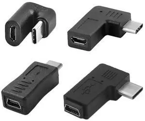 4 Pack Mini/Micro USB 2.0 Connector, USB C Male to Mini/Micro USB 5Pin Female 90/180 Degree Angled Charging Data Connector Adapter 4 Pack Mini/Micro USB 2.0 Connector, USB C Male to Mini/Micro USB 5Pin Female 90/180 Degree Angled Charging Data Connector Adapter
