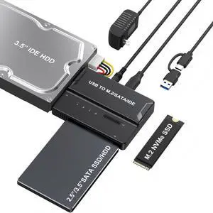 3 in 1 USB A/C to M.2 NVMe/IDE/SATA Hard Drive Docking Station for M.2 NVMe SSD, 3.5" IDE and 2.5/3.5" SATA SSD/HDD(Note: Requires a DC 12V/2A Power Supply) 3 in 1 USB A/C to M.2 NVMe/IDE/SATA Hard Drive Docking Station for M.2 NVMe SSD, 3.5" IDE and 2.5/3.5" SATA SSD/HDD(Note: Requires a DC 12V/2A Power Supply)