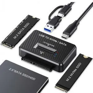 3 in 1 USB C to M.2 NVMe/SATA Hard Drive Docking Station for M.2 SATA NVMe SSD and 2.5" SATA SSD/HDD 3 in 1 USB C to M.2 NVMe/SATA Hard Drive Docking Station for M.2 SATA NVMe SSD and 2.5" SATA SSD/HDD