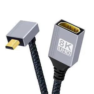 8K HDMI 2.1 Cable,Micro HDMI to HDMI 8K@60Hz 4K@120Hz 48Gbps Ultra High Speed Gold Plated Braided 90 Degree UP Angled Cable 17CM/0.55FT 8K HDMI 2.1 Cable,Micro HDMI to HDMI 8K@60Hz 4K@120Hz 48Gbps Ultra High Speed Gold Plated Braided 90 Degree UP Angled Cable 17CM/0.55FT