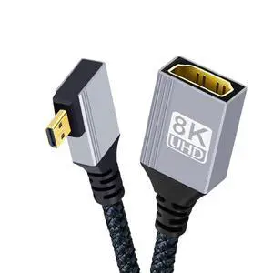 8K HDMI 2.1 Cable,Micro HDMI to HDMI 8K@60Hz 4K@120Hz 48Gbps Ultra High Speed Gold Plated Braided 90 Degree Left Angled Cable 17CM/0.55FT 8K HDMI 2.1 Cable,Micro HDMI to HDMI 8K@60Hz 4K@120Hz 48Gbps Ultra High Speed Gold Plated Braided 90 Degree Left Angled Cable 17CM/0.55FT