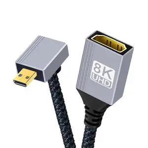 8K HDMI 2.1 Cable,Micro HDMI to HDMI 8K@60Hz 4K@120Hz 48Gbps Ultra High Speed Gold Plated Braided 90 Degree Down Angled Cable 17CM/0.55FT 8K HDMI 2.1 Cable,Micro HDMI to HDMI 8K@60Hz 4K@120Hz 48Gbps Ultra High Speed Gold Plated Braided 90 Degree Down Angled Cable 17CM/0.55FT