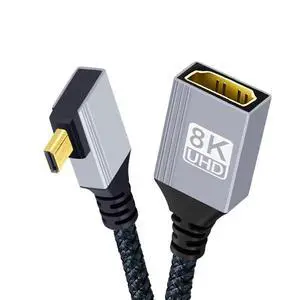 8K HDMI 2.1 Cable,Micro HDMI to HDMI 8K@60Hz 4K@120Hz 48Gbps Ultra High Speed Gold Plated Braided 90 Degree Right Angled Cable 17CM/0.55FT 8K HDMI 2.1 Cable,Micro HDMI to HDMI 8K@60Hz 4K@120Hz 48Gbps Ultra High Speed Gold Plated Braided 90 Degree Right Angled Cable 17CM/0.55FT