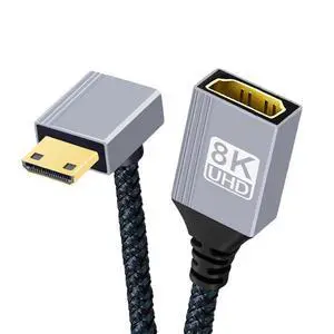 8K HDMI 2.1 Cable,Mini HDMI to HDMI 8K@60Hz 4K@120Hz 48Gbps Ultra High Speed Gold Plated Braided 90 Degree Down Angled Cable 17CM/0.55FT 8K HDMI 2.1 Cable,Mini HDMI to HDMI 8K@60Hz 4K@120Hz 48Gbps Ultra High Speed Gold Plated Braided 90 Degree Down Angled Cable 17CM/0.55FT