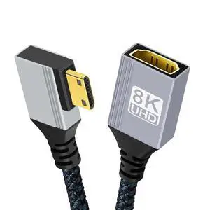 8K HDMI 2.1 Cable,Mini HDMI to HDMI 8K@60Hz 4K@120Hz 48Gbps Ultra High Speed Gold Plated Braided 90 Degree Right Angled Cable 17CM/0.55FT 8K HDMI 2.1 Cable,Mini HDMI to HDMI 8K@60Hz 4K@120Hz 48Gbps Ultra High Speed Gold Plated Braided 90 Degree Right Angled Cable 17CM/0.55FT